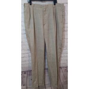 Ben Silver Charleston Beige Linen Plaid Pants Sz 38 Cuffed Preppy Italian Pleat